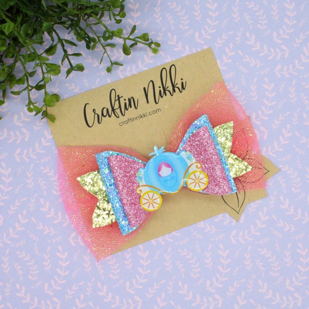 Handmade Princess Carriage Glitter Hair Bow